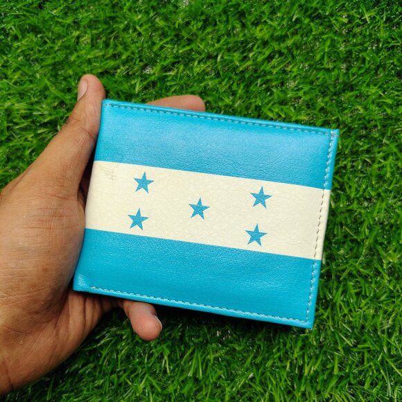 Men Printed Honduras Flag Bifold Leather Wallet - Picture 1 of 6